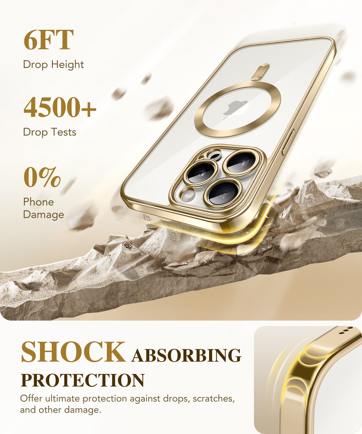 BERFY Magnetic for iPhone 15 Pro Max Case, Compatible with Magsafe, Built-in 9H Tempered Glass Screen Protector & Full Camera Protection, Full Body Plating Shockproof Phone Case for 15 Pro Max, Gold