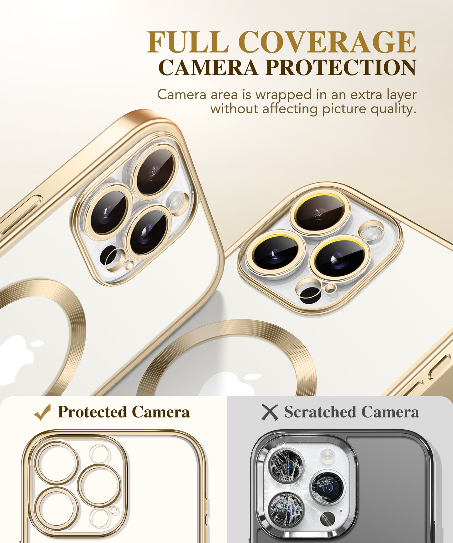 BERFY Magnetic for iPhone 15 Pro Max Case, Compatible with Magsafe, Built-in 9H Tempered Glass Screen Protector & Full Camera Protection, Full Body Plating Shockproof Phone Case for 15 Pro Max, Gold